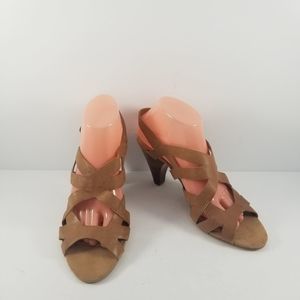 Nine West "Casely" Size 9 Tan Leather‎ Gladiator Heel (S553)